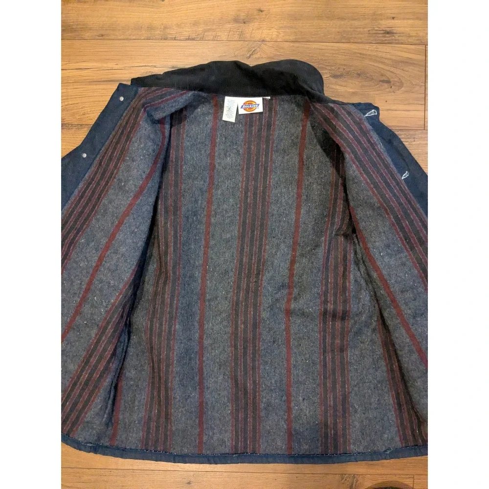 VTG Dickies Men Denim Chore Coat Barn Jacket Corduroy Collar Lined Workwear READ